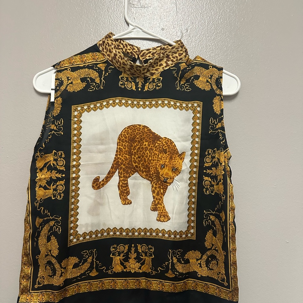 Leopard Print Sleeveless Top with Gold Accents